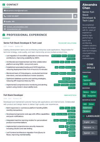 Minimal Sidebar Layout CV - Page 1